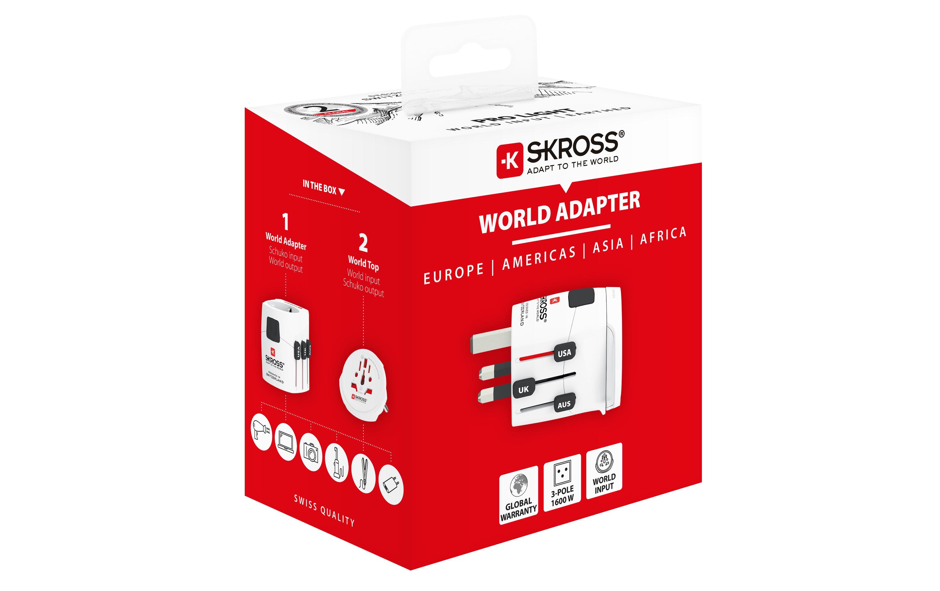 Weltreiseadapter PRO Light WorldKompakter Reisestecker mit Muli-Länder Aufsatz, weiss