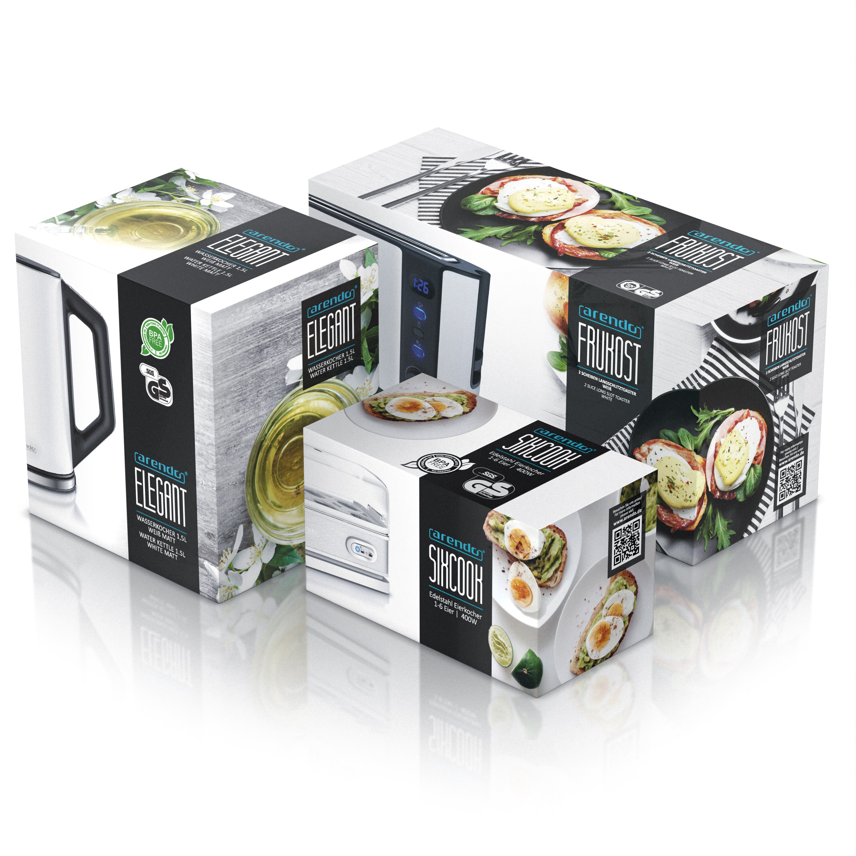 Arendo Frühstücks-Set in weiß - Wasserkocher / Toaster / Eierkocher