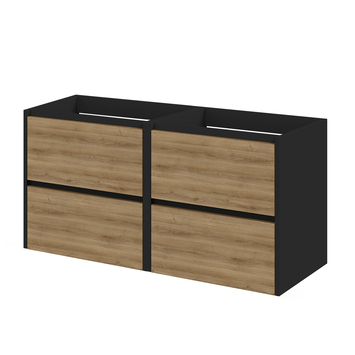 Tiger Reverse Meubelset 2x60 cm met 4 lades Chalet eik / Mat zwart inclusief 2 Quadro wastafels Mat zwart