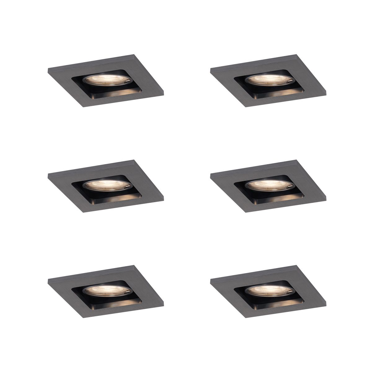 Set van 6 Moderne inbouwspot gunmetal GU10 50mm rond kantelbaar - Qure