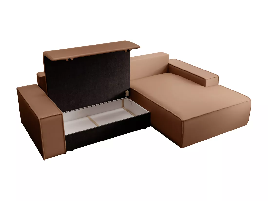 Canapé d'angle droit convertible en tissu effet cuir marron AMELIA