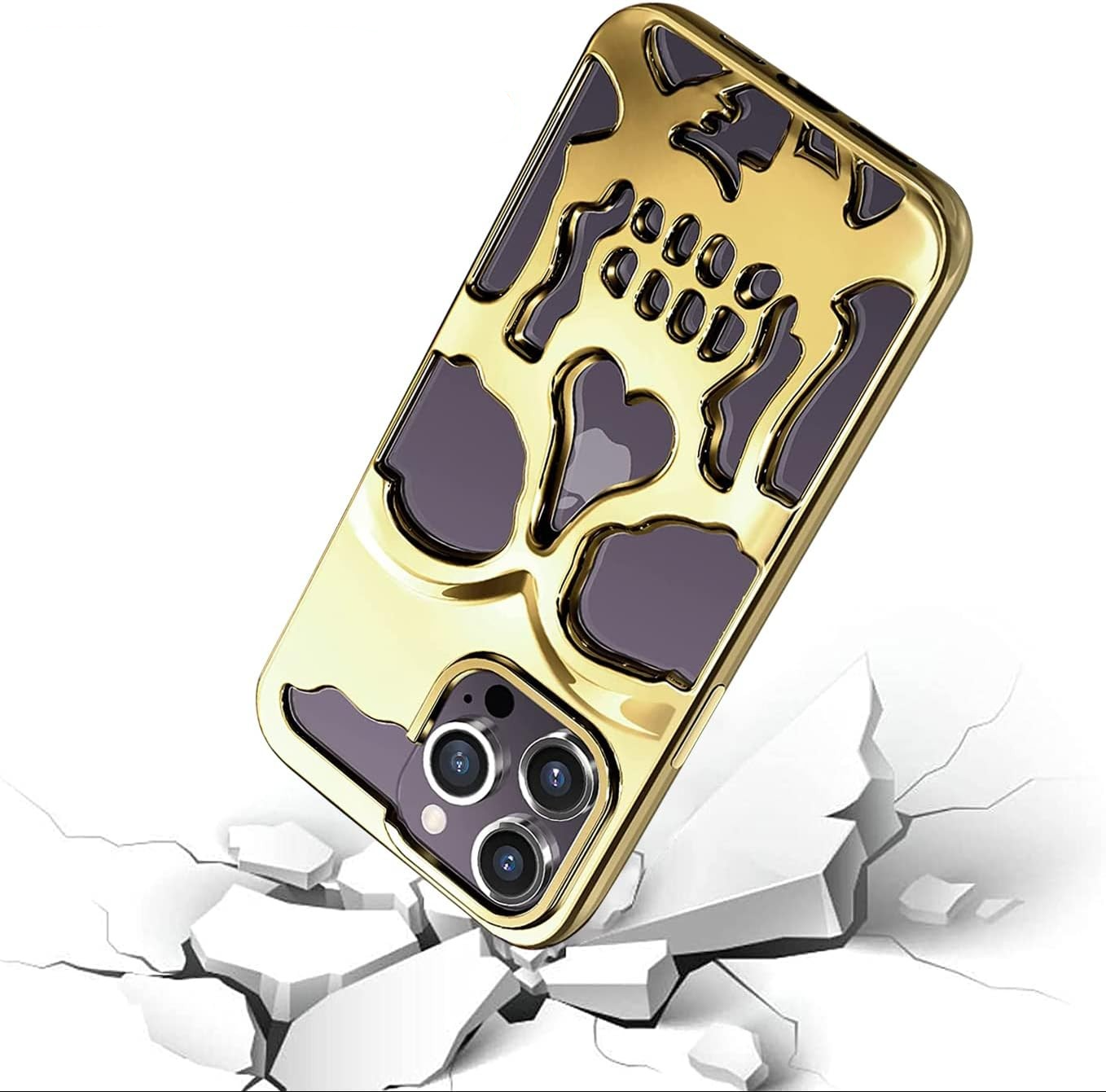 iPhone 14 Pro Max Gummi Hülle Totenkopf Skull mit 3D Ausschnitt - Gold