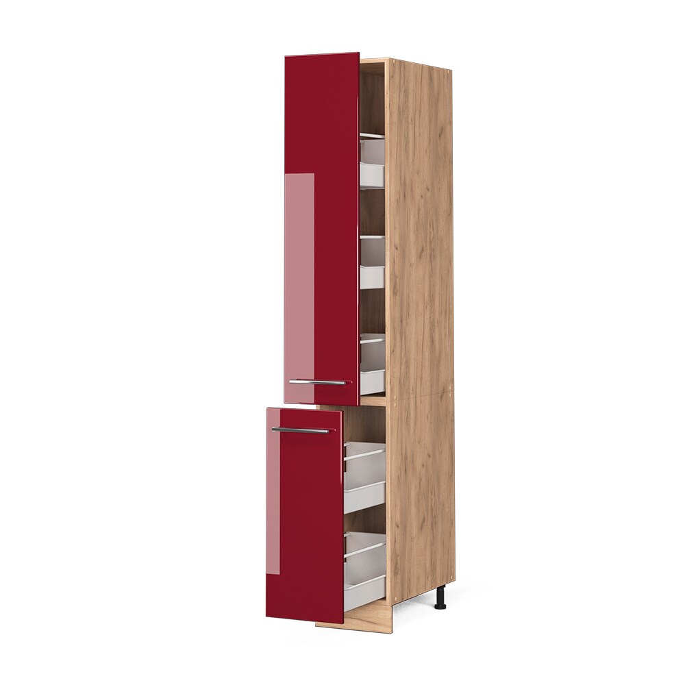 Vicco Apothekerhochschrank Küchenschrank Küchenmöbel Fame-Line Eiche Rot Bordeaux modern 30 cm Küche Einbauküche Einschübe Aufbewahrung Küchenzeile Hochglanz