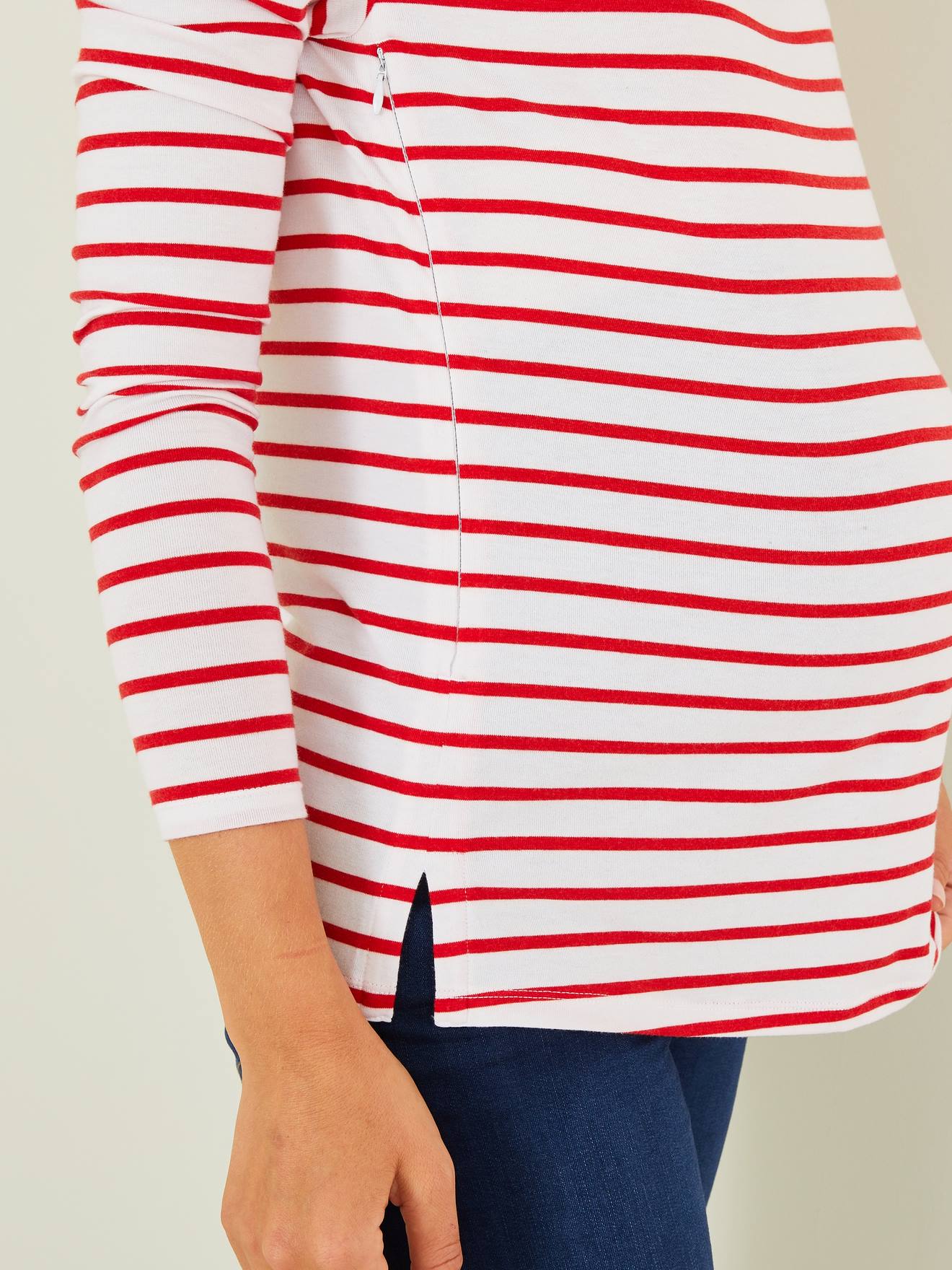 Camiseta de maternidade e amamentação listrada vermelha tamanho médio