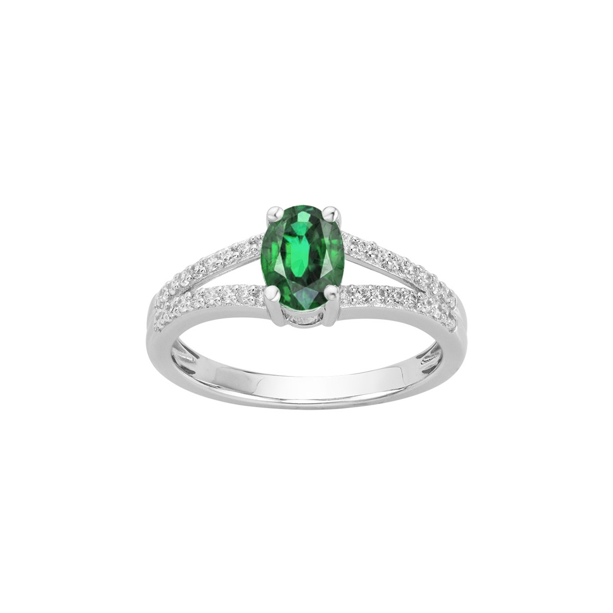 Bague en Argent avec oxyde de zirconium vert emeraude