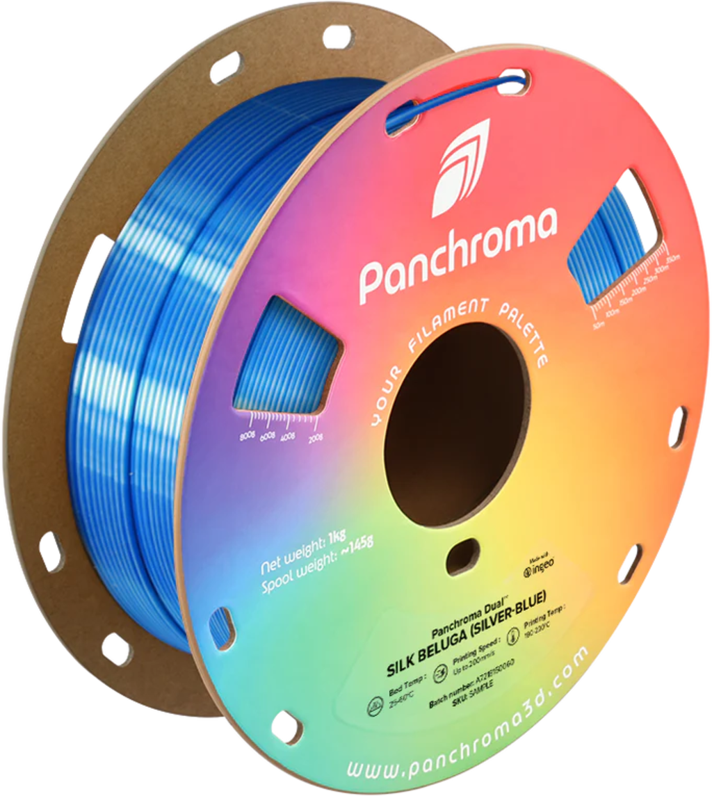 Polymaker  Panchroma™ PLA Dual Silk Beluga (Silver-Blue), 1,75 mm / 1000 g    Zweifarbige Magie mit Seidenglanz in Beluga