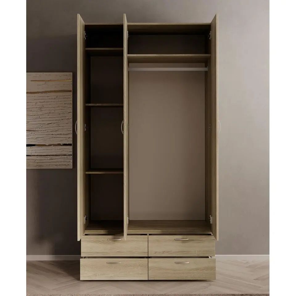 Meubella - Kledingkast Bernd - Licht eiken - 111 cm - Met lades