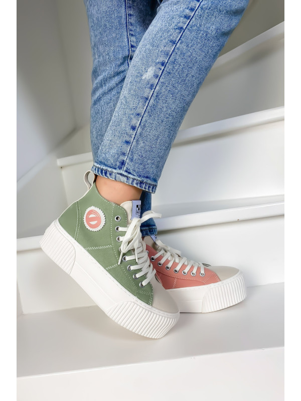 No Name - IRON MID Soft Canvas Bambou/Salmon