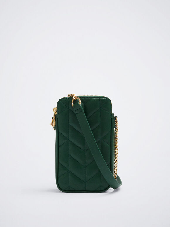 Bolsa acolchoada para celular com corrente - Verde