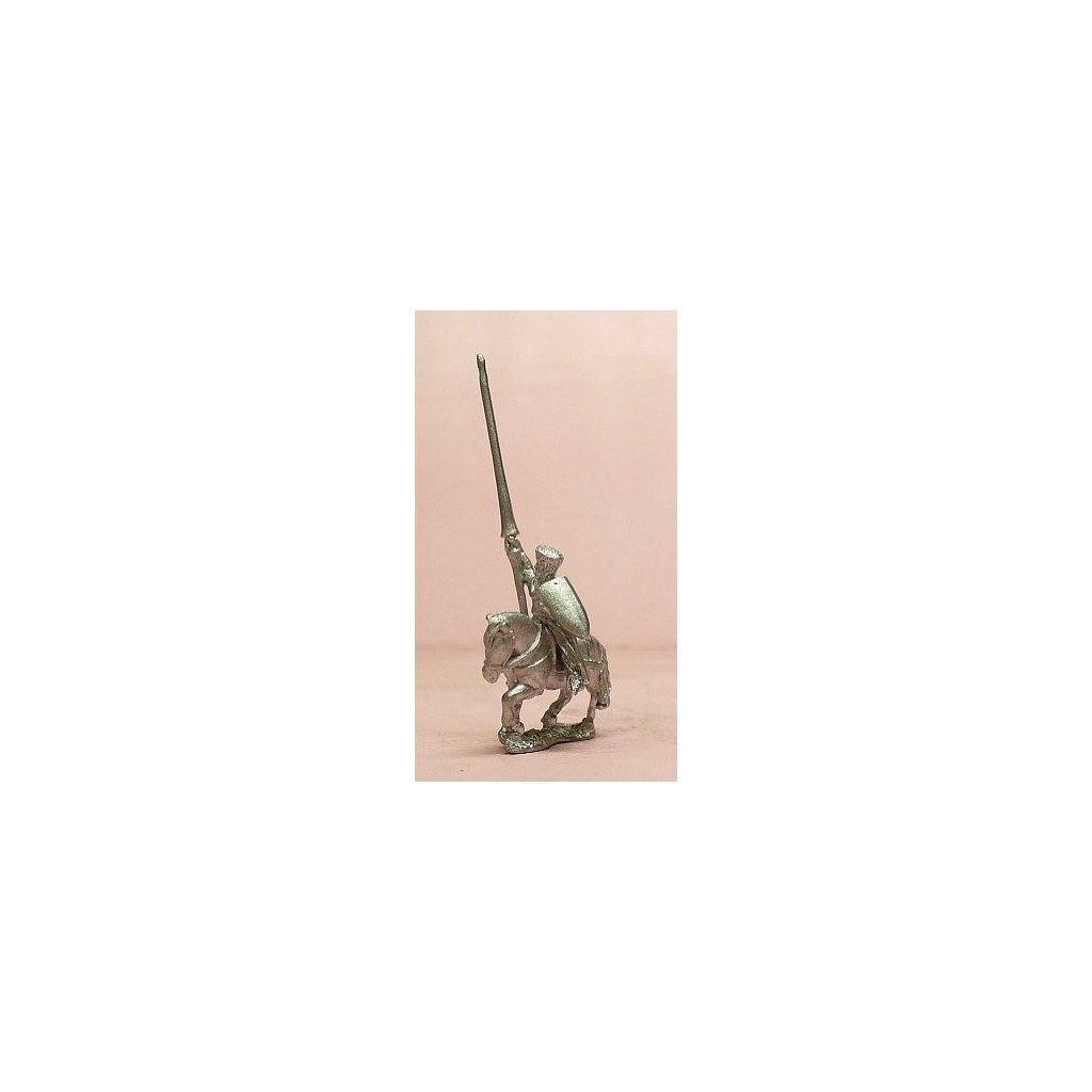 Mounted Knights, 1150-1200AD with Large Shield & Lance, in Mail Coif over Flat Top Helm, on Unarmoured Horse