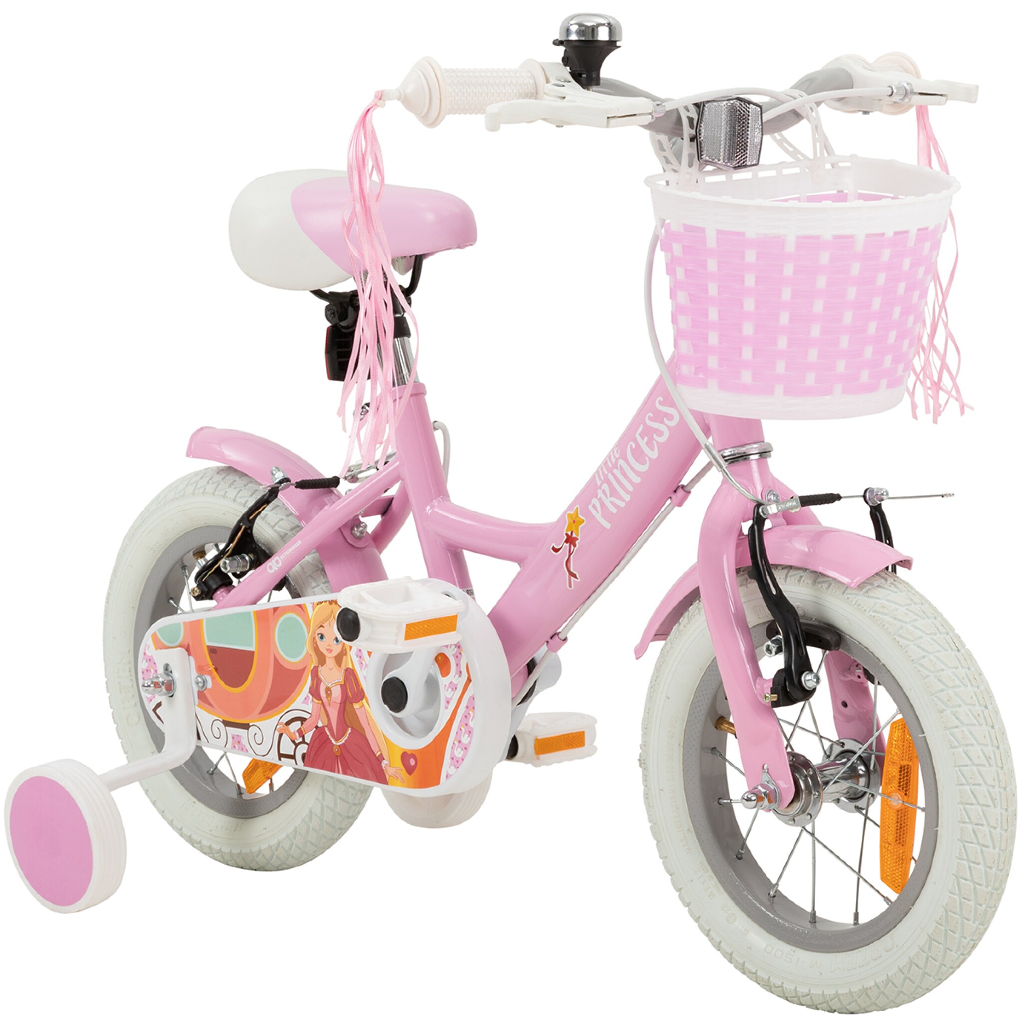 Actionbikes Kinderfahrrad Princess, 12 Zoll, rosa, V-Brake-Bremsen, Prinzessinnen-Design, Stützräder