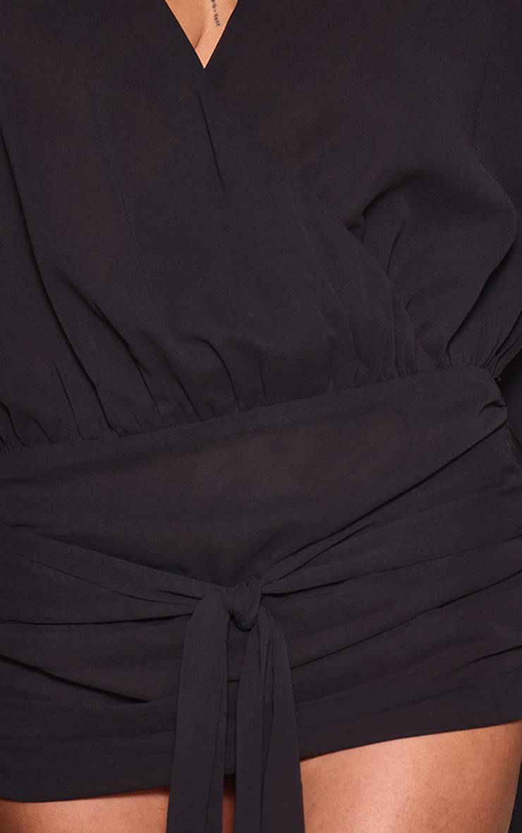 Noir Blouse Longue En Mousseline À Manches Exagérées