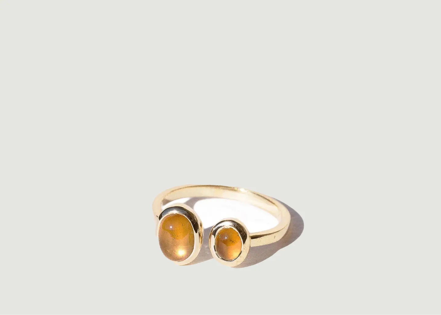DUO MIEL - Bague en argent plaqué or et Quartz miel Gamme Blanche