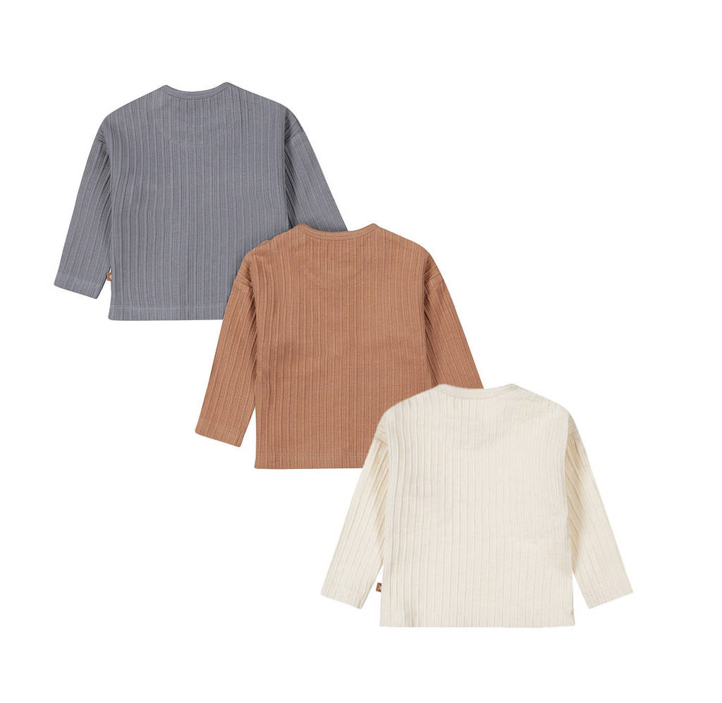 Dirkje longsleeve - set van 3 bruin/offwhite/blauw