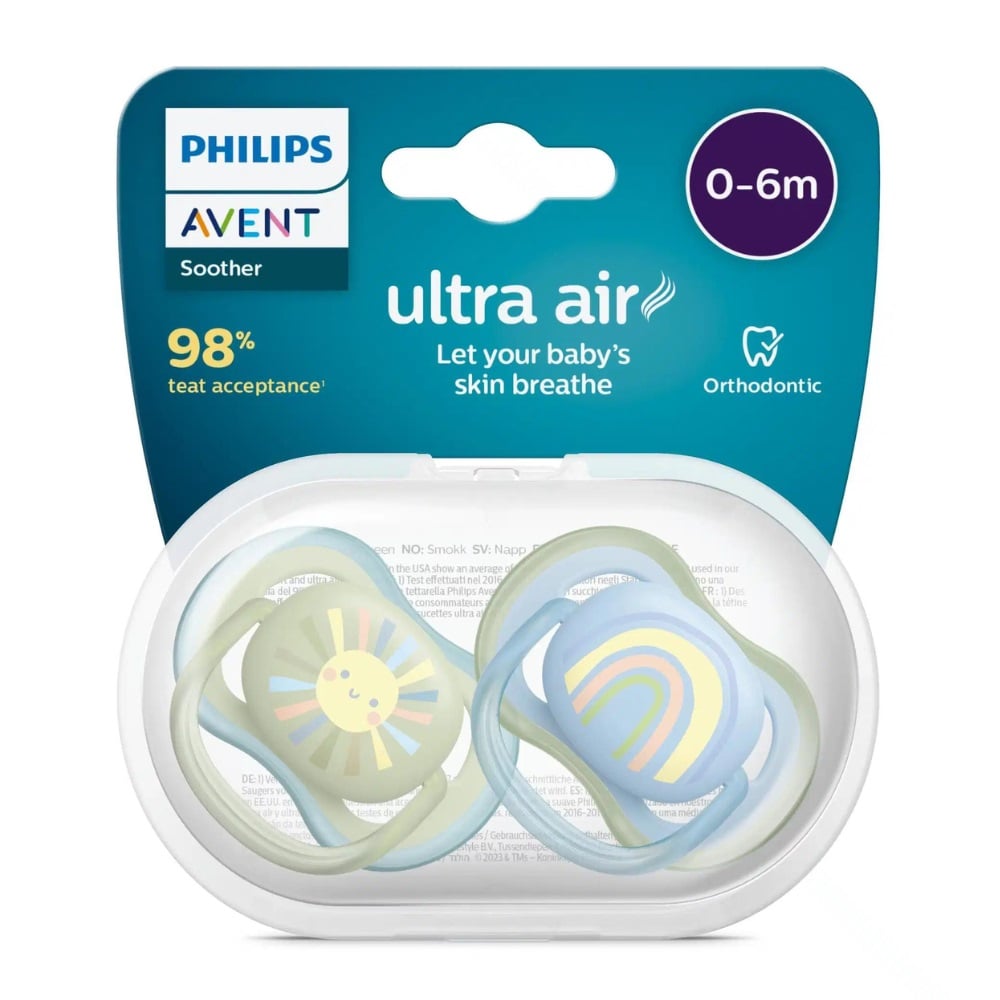 Avent Fopspeen 0-6M Ultra Air Zon/Regenboog Boy (2 stuks)