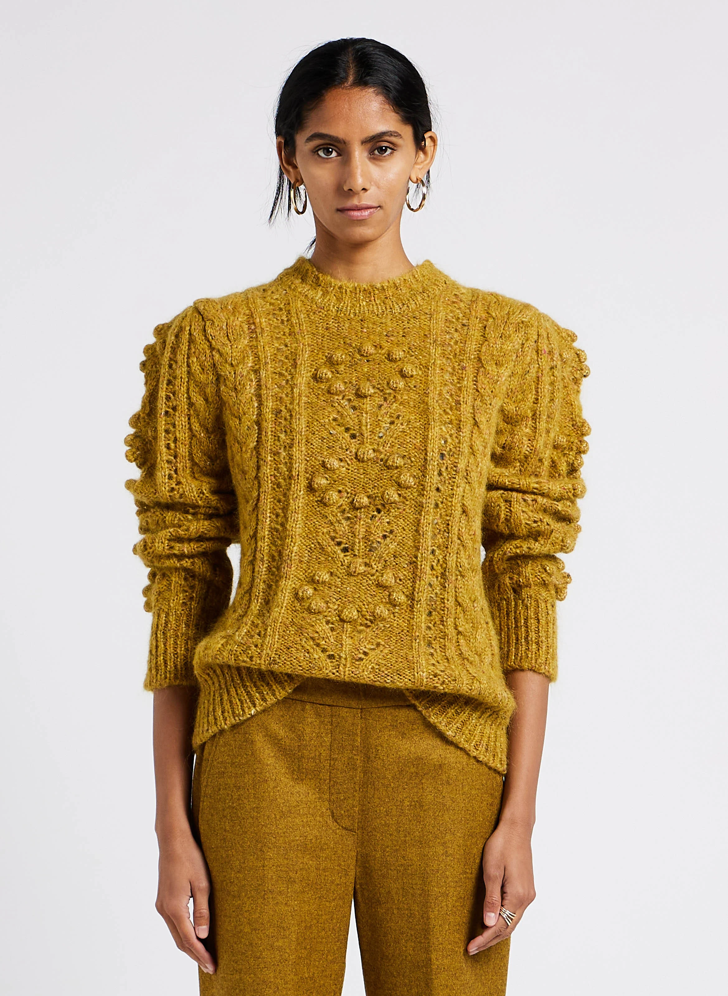 MARTINA - Pull droit col rond en laine mélangée | Jaune