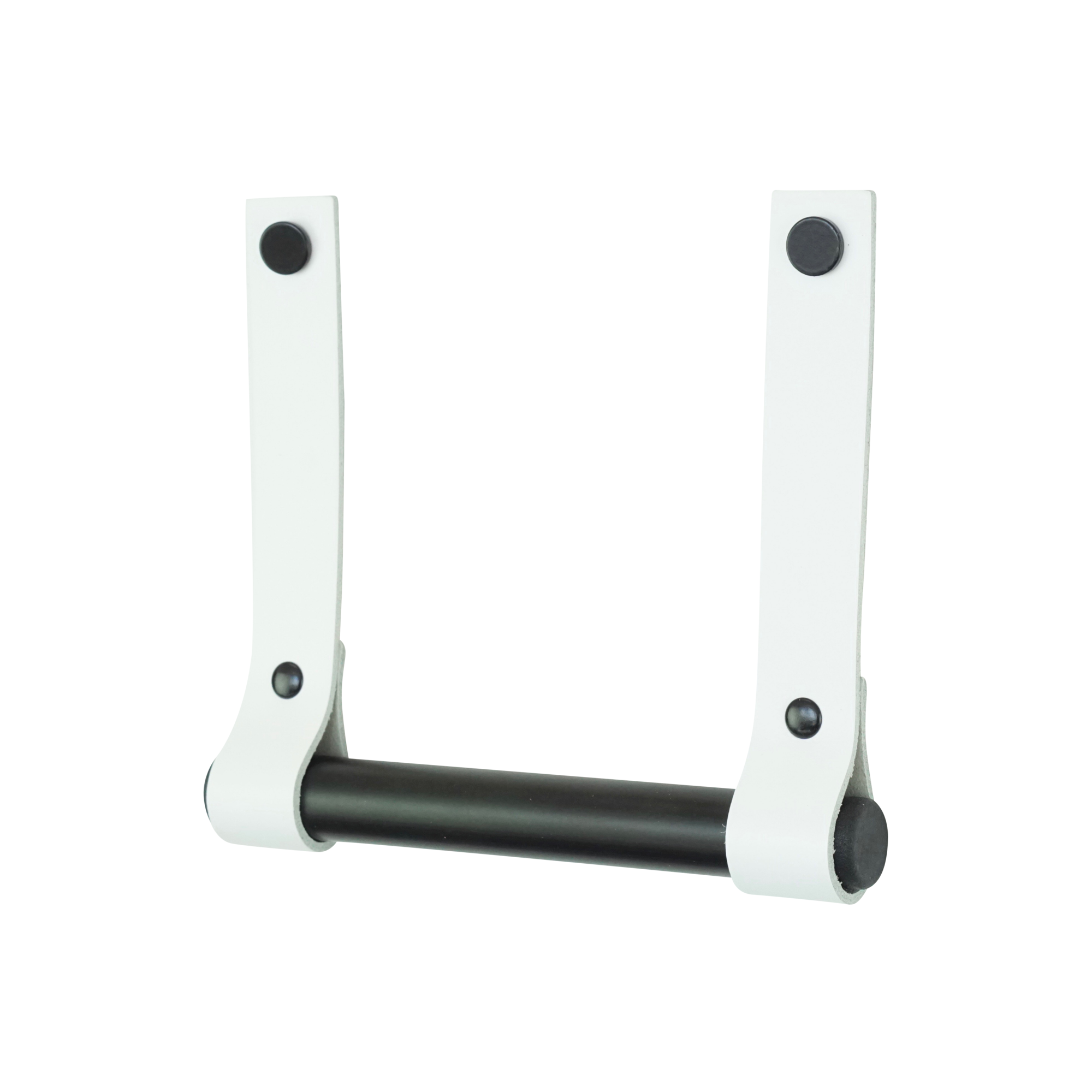 Leren toiletrolhouder (roldrager: zwart metaal) Wit
