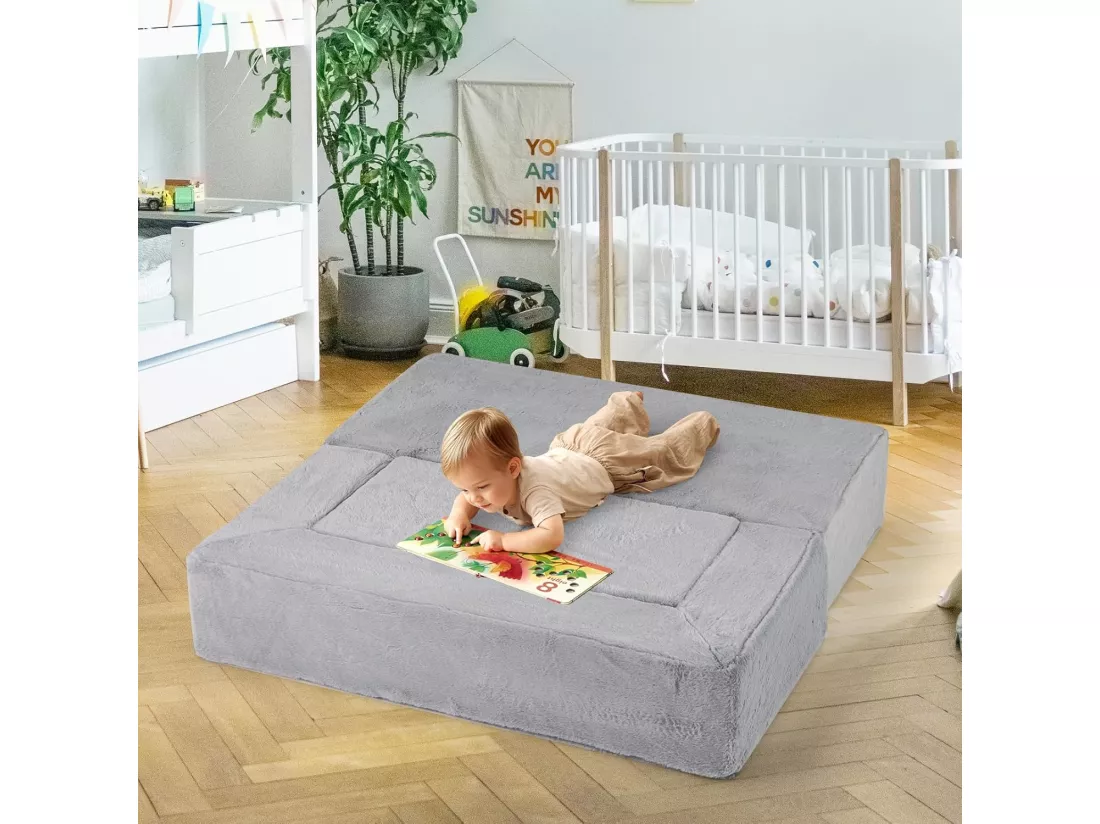 Canapé Modulaire 2 Places pour Enfants en Mousse, Canapé Enfant Convertible & Pliable en Peluche avec Housses Amovibles & Lavables, Canapé en Mousse pour Salle de Jeux et Chambre