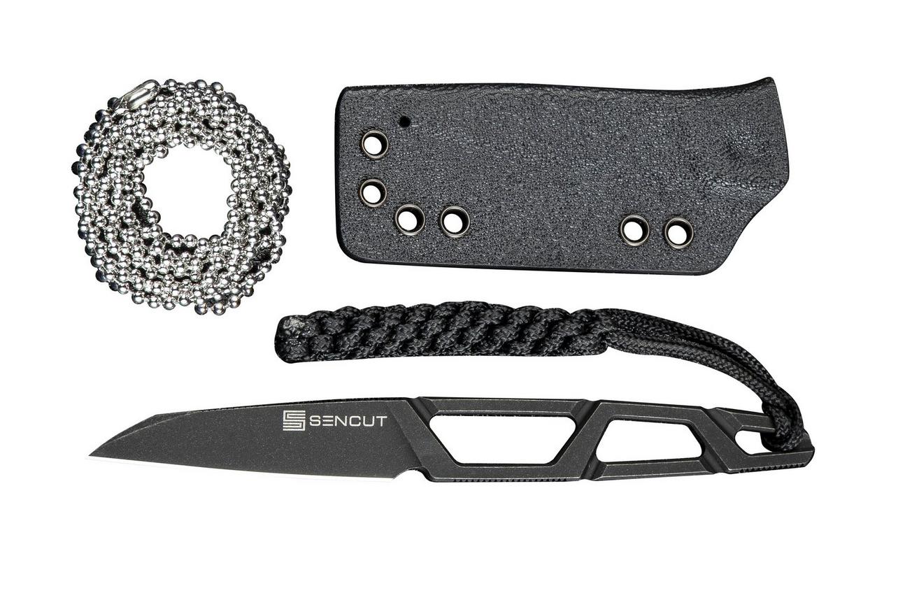 SENCUT TEXO S23095-1 Fixed Blade Neck Knife Skeletonized One-Piece, Blackwashed, nekmes, kydex schede