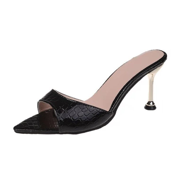 AGETSO - Kitten Heel Puntige Teen Krokodillenleer Slide Sandalen