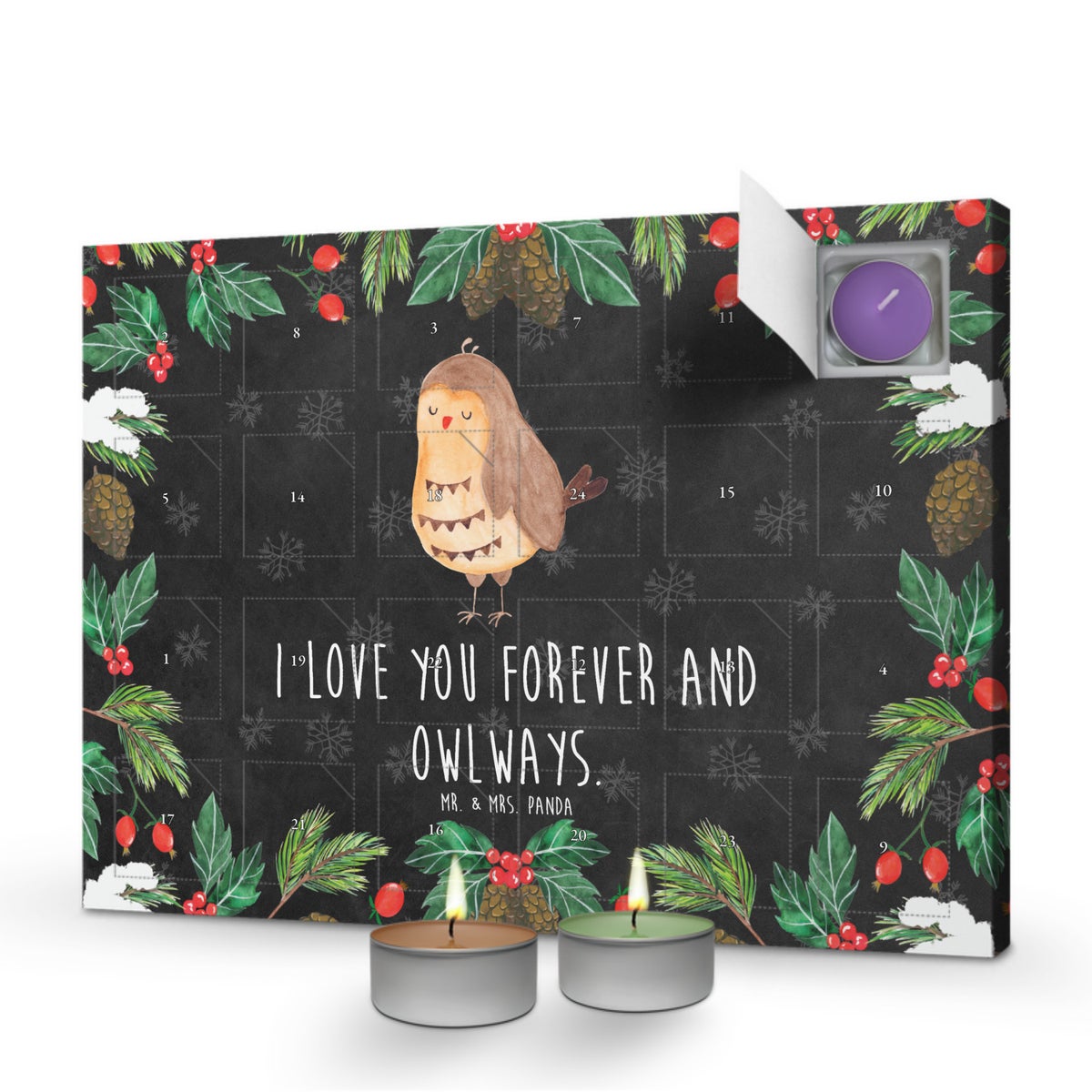 Mr. & Mrs. Panda Geurkaars Adventskalender Uil Tevreden - Zwart