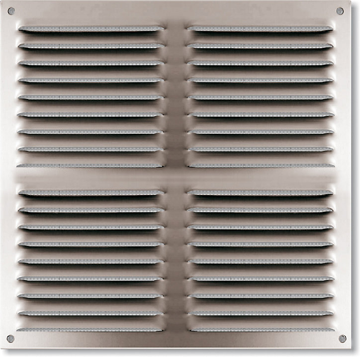 Grille d'aération alu Autogyre à persiennes avec moustiquaire brut 300 x 300 mm