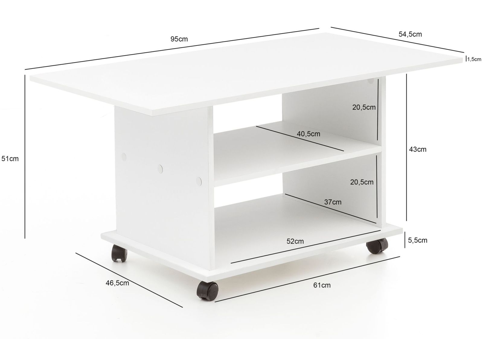 Couchtisch - weiß - rollbar - 95 cm