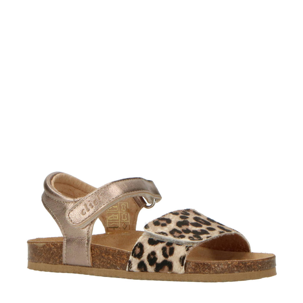 Clic! CL-Grassleren sandalen met panterprint goud