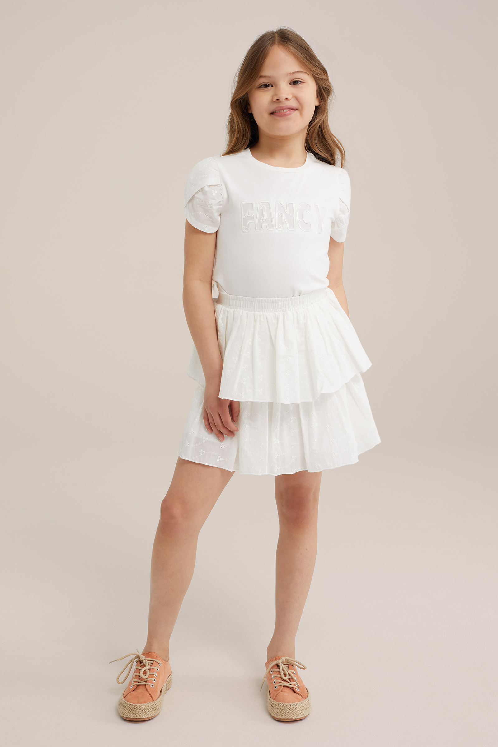Meisjes rok met broderie anglaise WE Fashion Wit