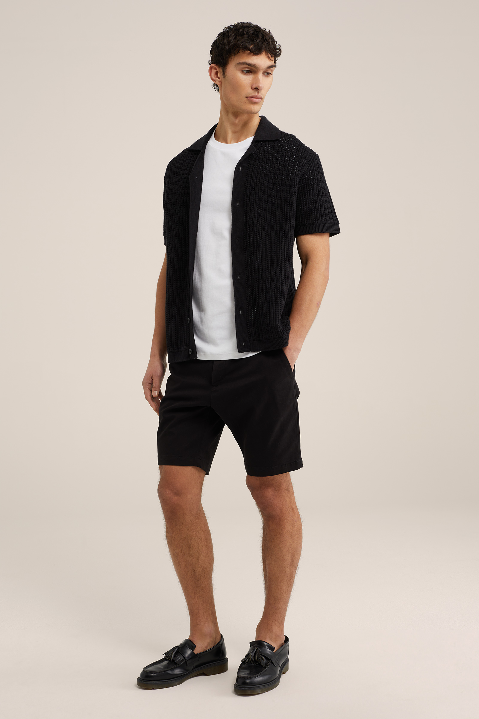 regular fit chinoshort met stretch WE Fashion Zwart