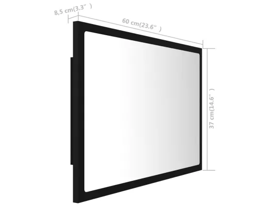 Miroir à LED de salle de bain Noir 60x8,5x37 cm Acrylique
