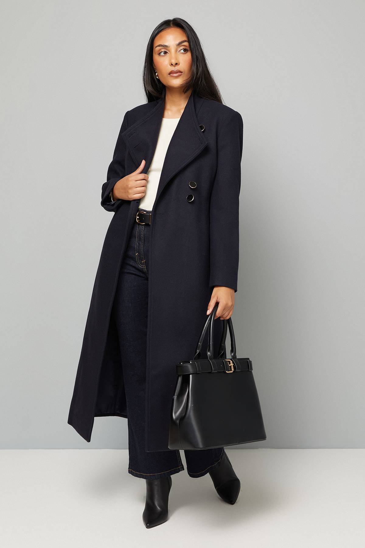 Wallis Manteau Maxi Ceinturé Petite Taille