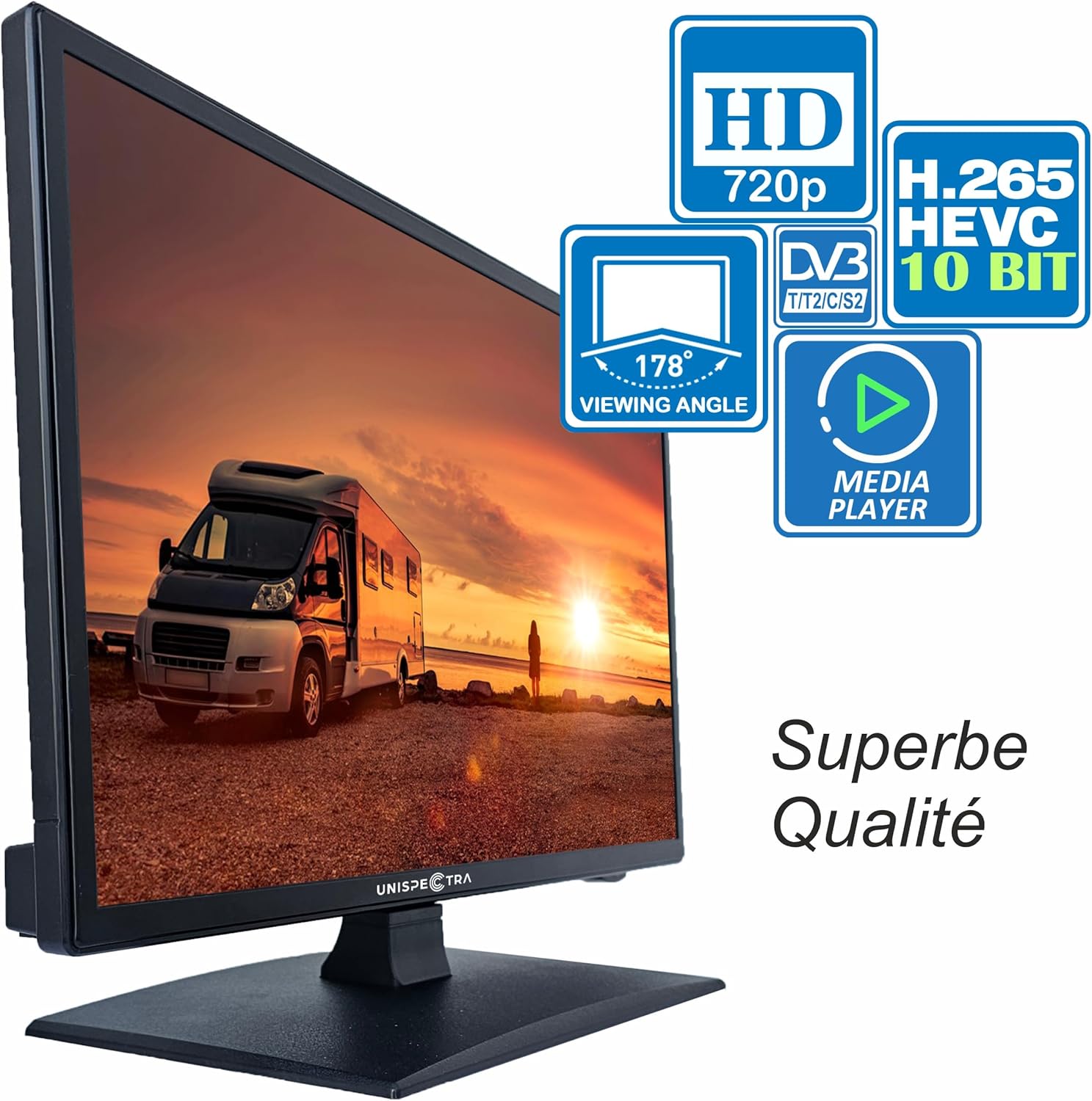 Unispectra ® 19” Smart TV (webOS) avec Télécommande Magique 12v HDR 230v 24v TV TNT et Tuner Sat 3xHDMI 2xUSB. Téléviseurs 12V pour Camping-Cars, caravanes, fourgonnettes, Bateaux