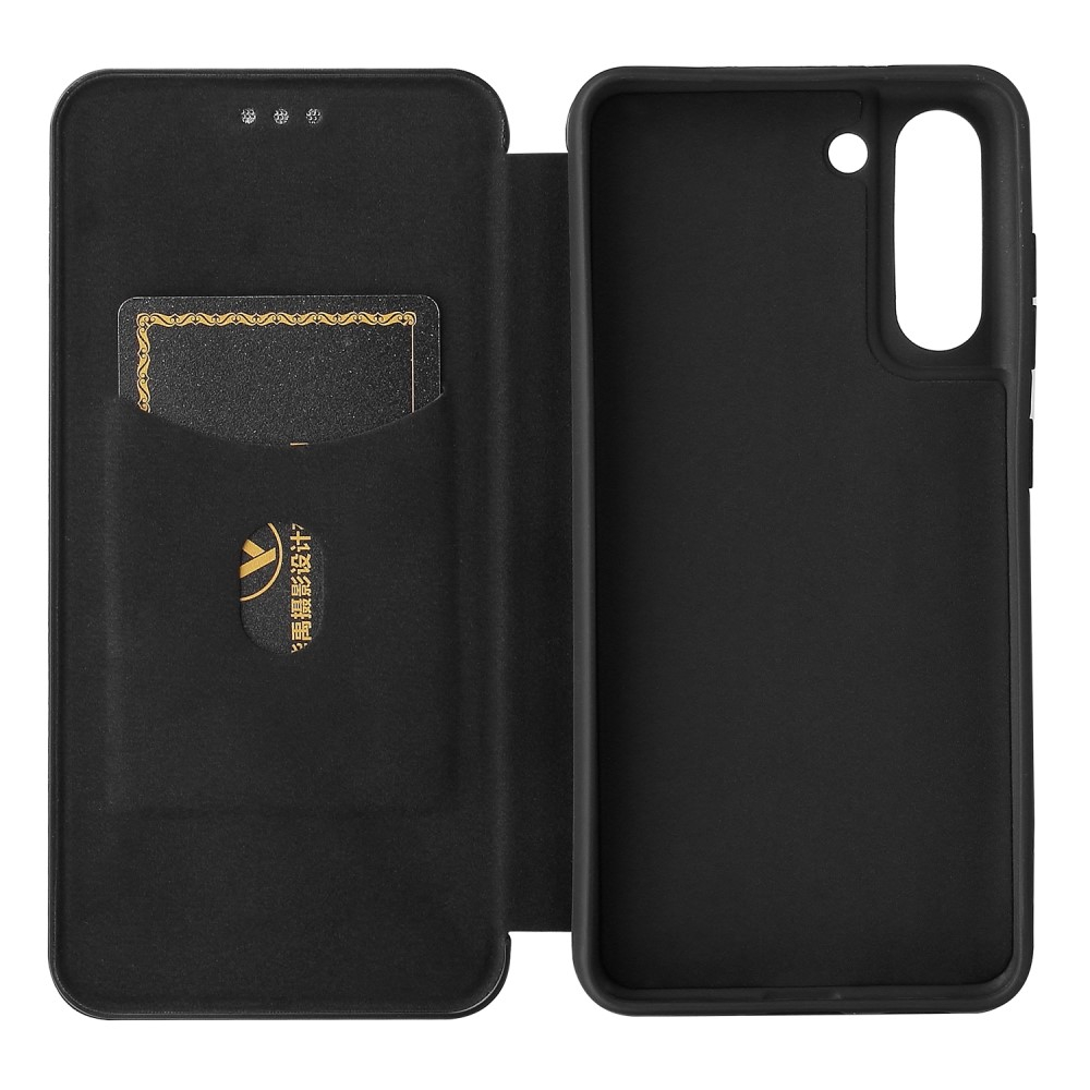 Samsung Galaxy S21 FE 5G Leder Tasche Flip Cover Carbon Look - Schwarz