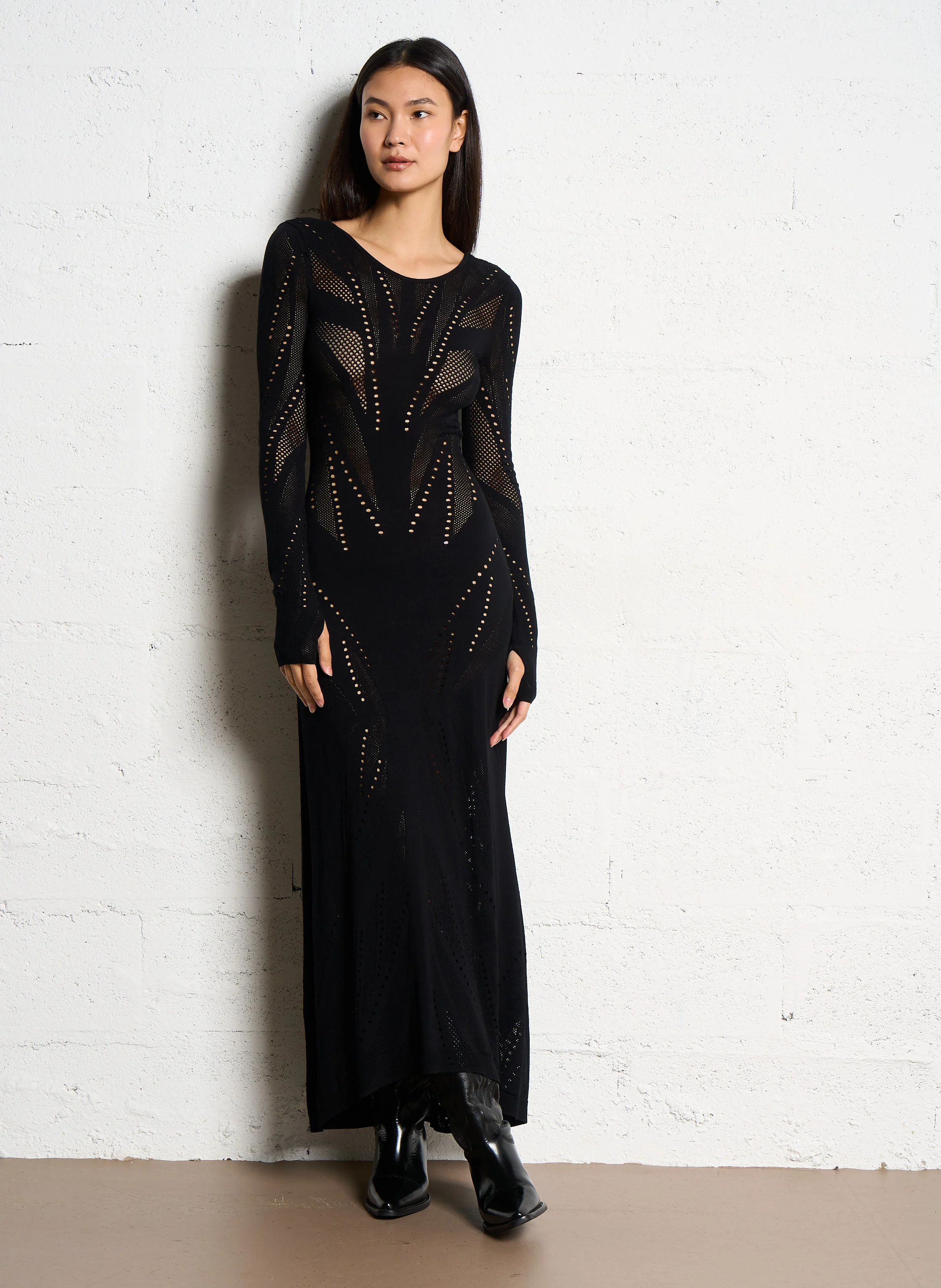 BOMMA - Robe longue moulante dentelle| Noir