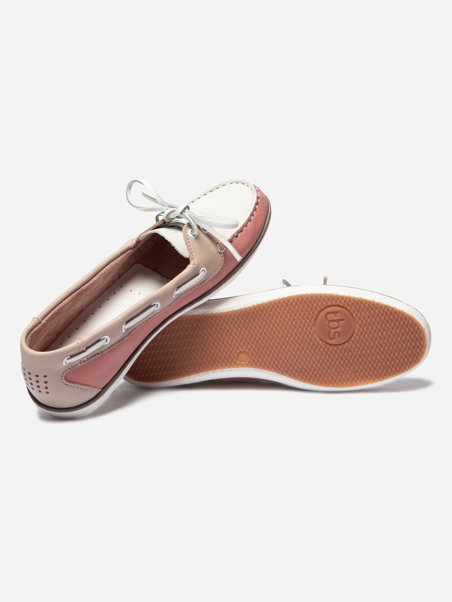 Chaussures Bateau Femme Cuir Pivoine et Blanc