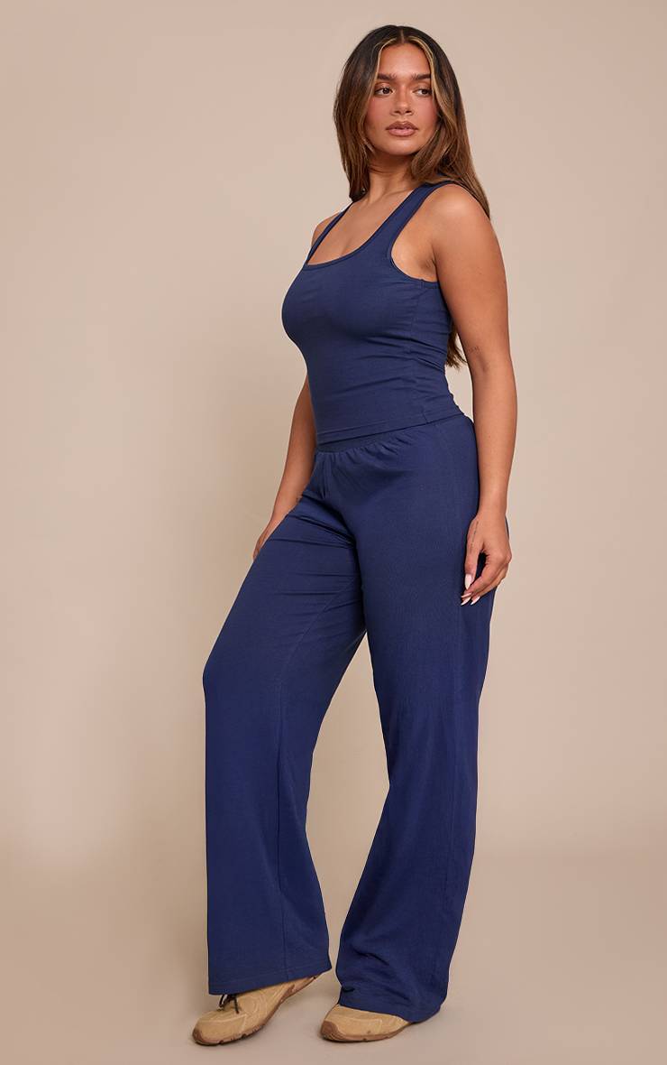 Bleu Marine Pantalon Large Taille Haute Shape Coordonné