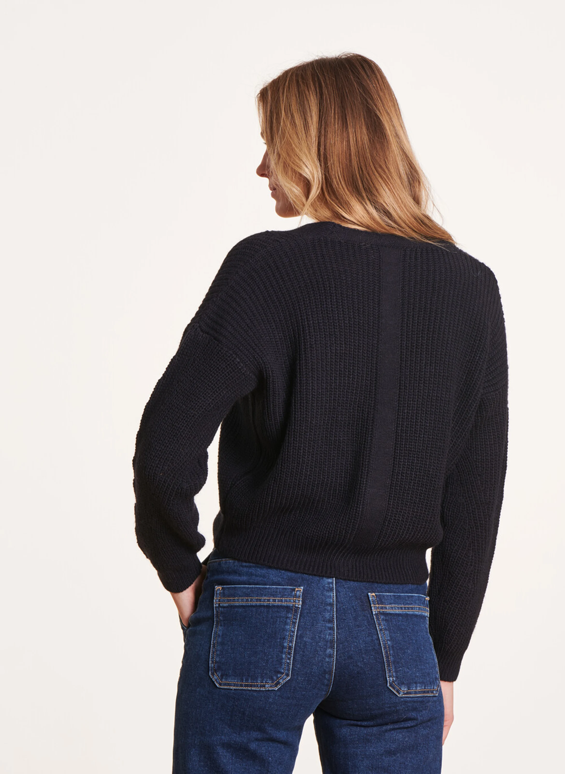 Gilet col V en maille mélangée | Bleu