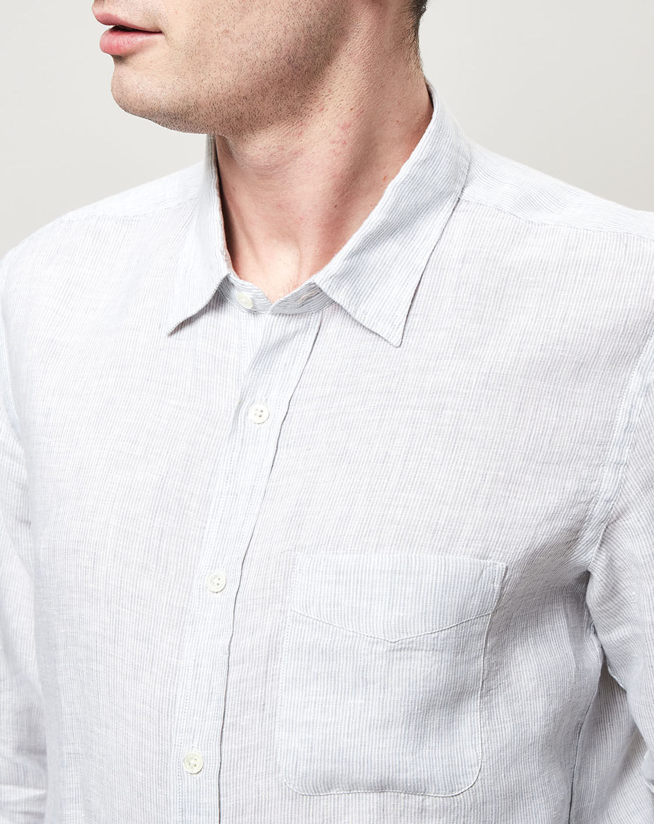 Hartford Chemise 100% Lin slim Storm gris/blanc