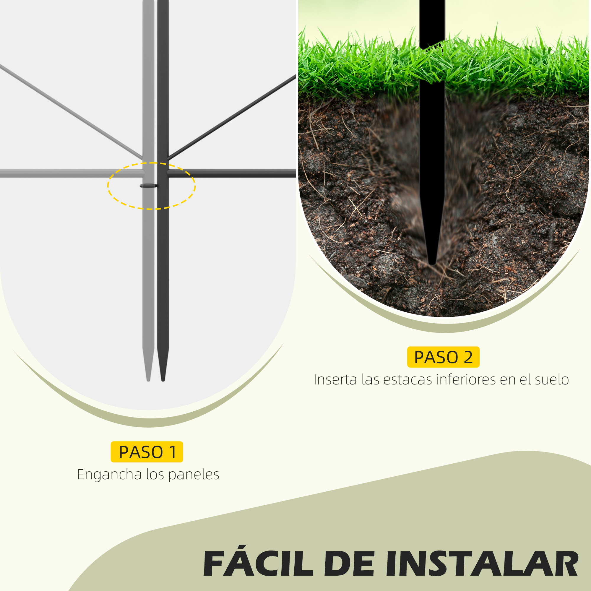 Cerca decorativa de jardim Outsunny com 5 painéis, 305 x 62 cm, cerca de privacidade em metal com estacas e bordadura para gramado, barreira para animais, preta.