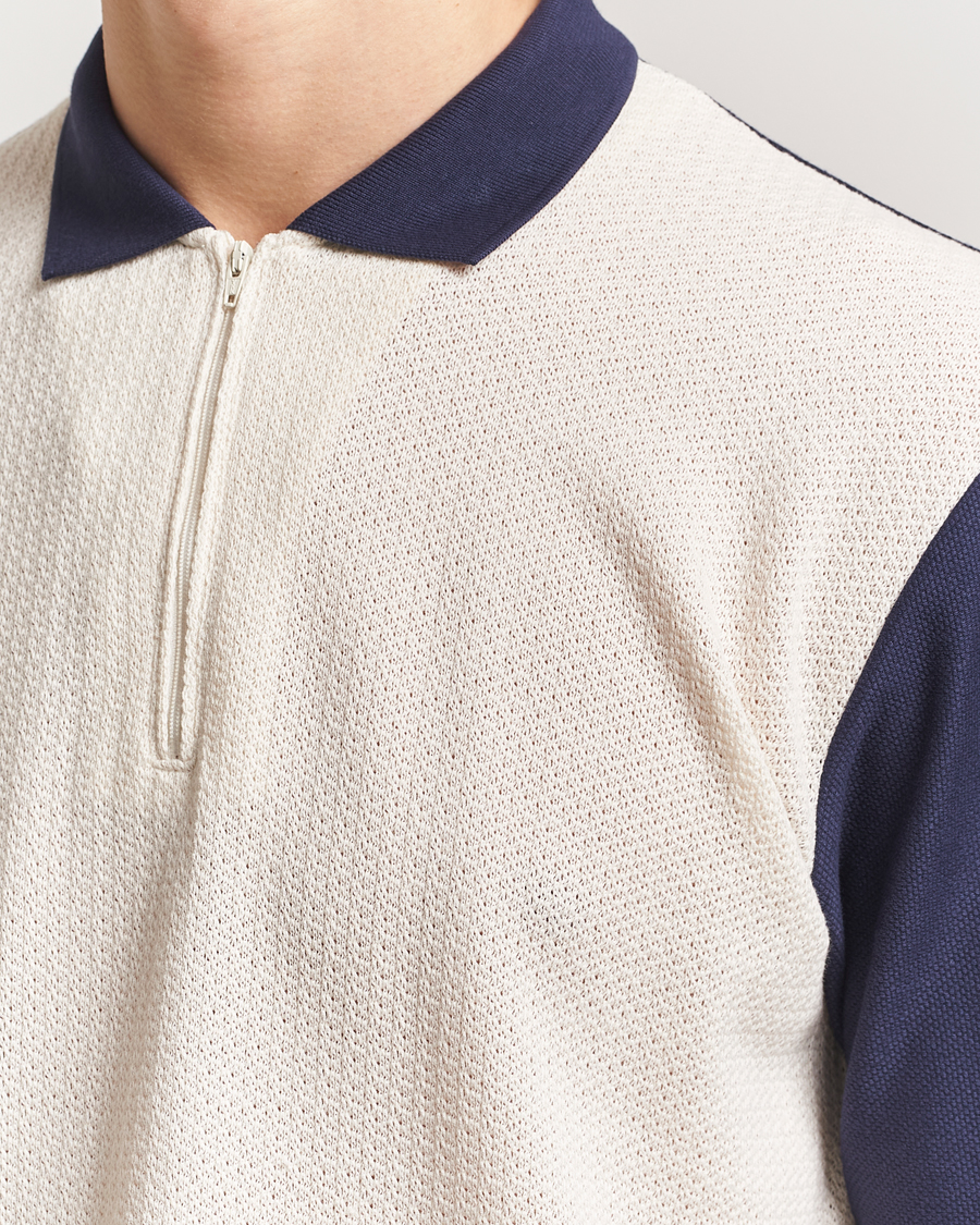 Palmes Textured Zip Polo White/Navy