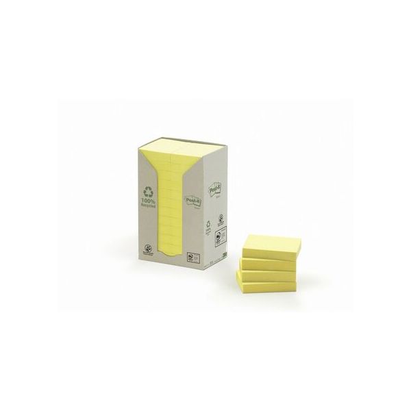Post-it Torre de Notas Aderentes Papel Reciclado 38 x 51 mm Amarelo Pack 24 100 Fls - 292074