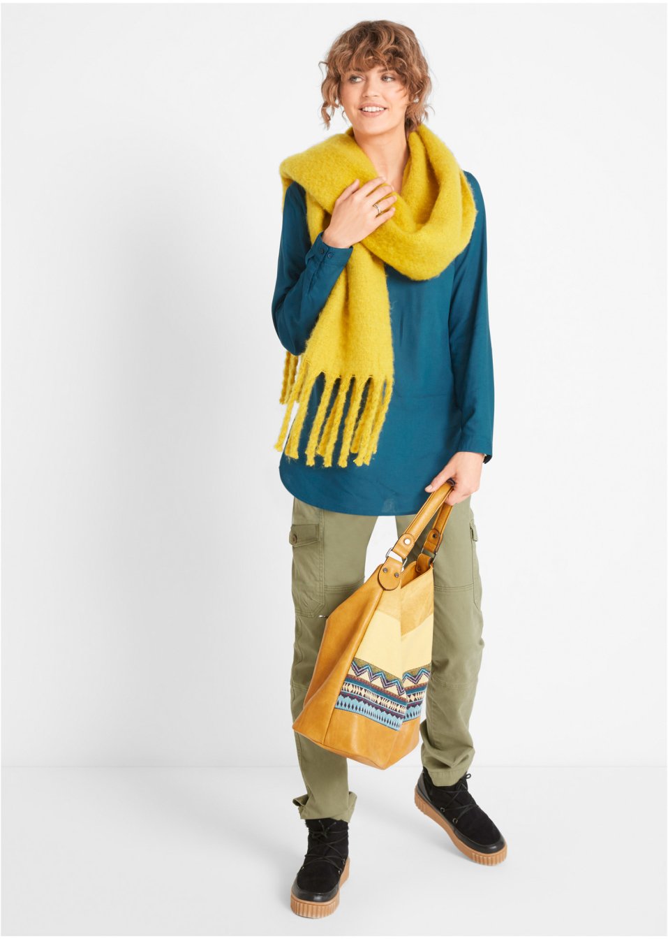 Blouse-tunique en viscose, col V et manches longues