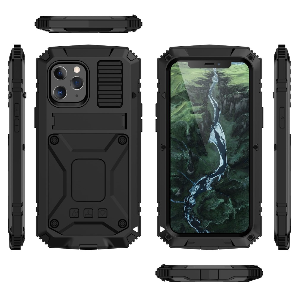 iPhone 12 / iPhone 12 Pro Spritzwasserfeste Hybrid Silikon Metall Outdoor Case Hülle   Panzerfolie - Schwarz