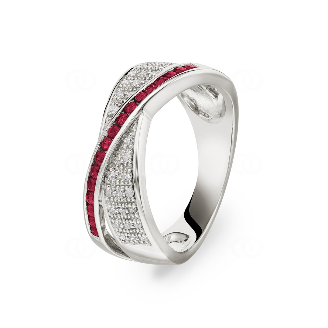 Ring 750/18 K Weissgold mit Rubinen & Diamanten 0.14 ct H/si