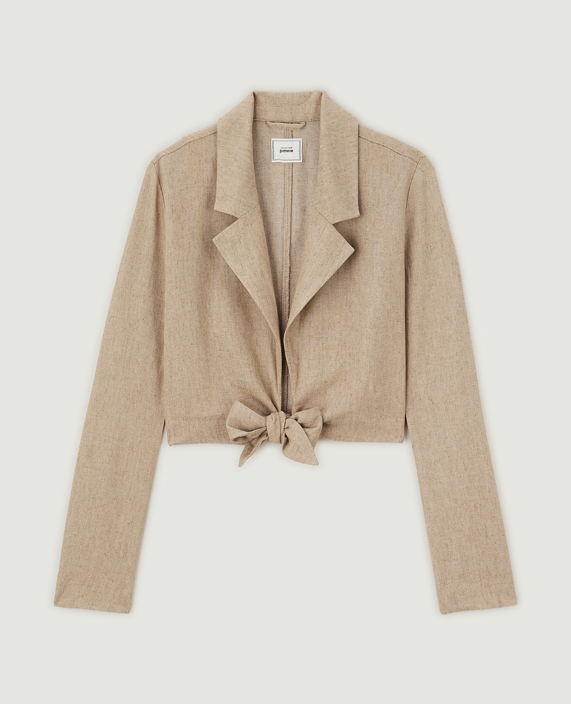 Veste blazer courte à nouer avec lin - Beige