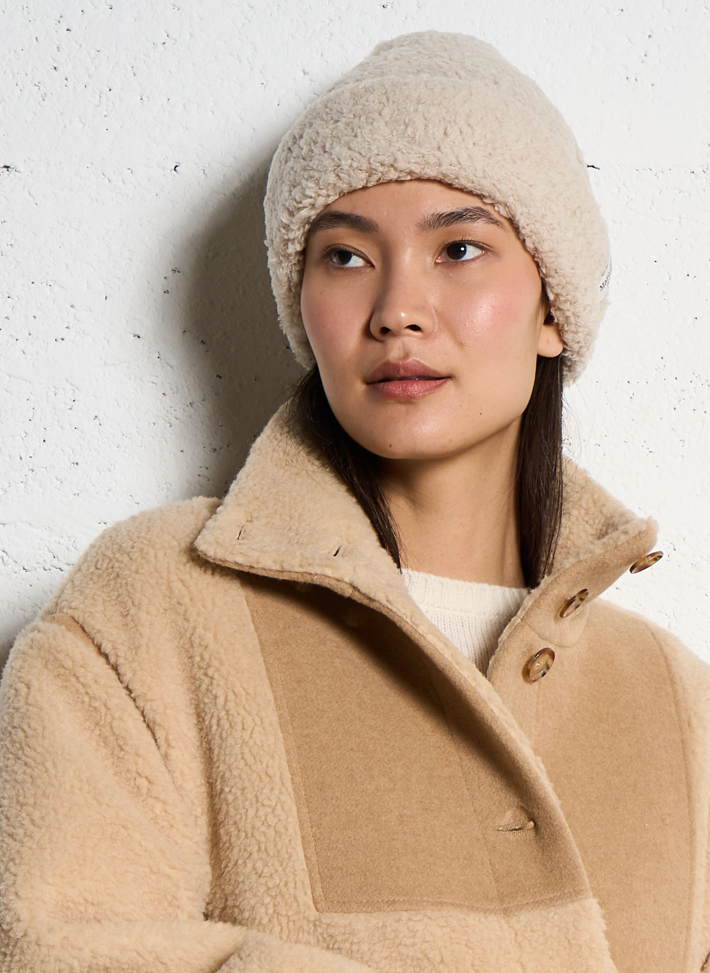 Bonnet tricoté en laine mélangée | Beige