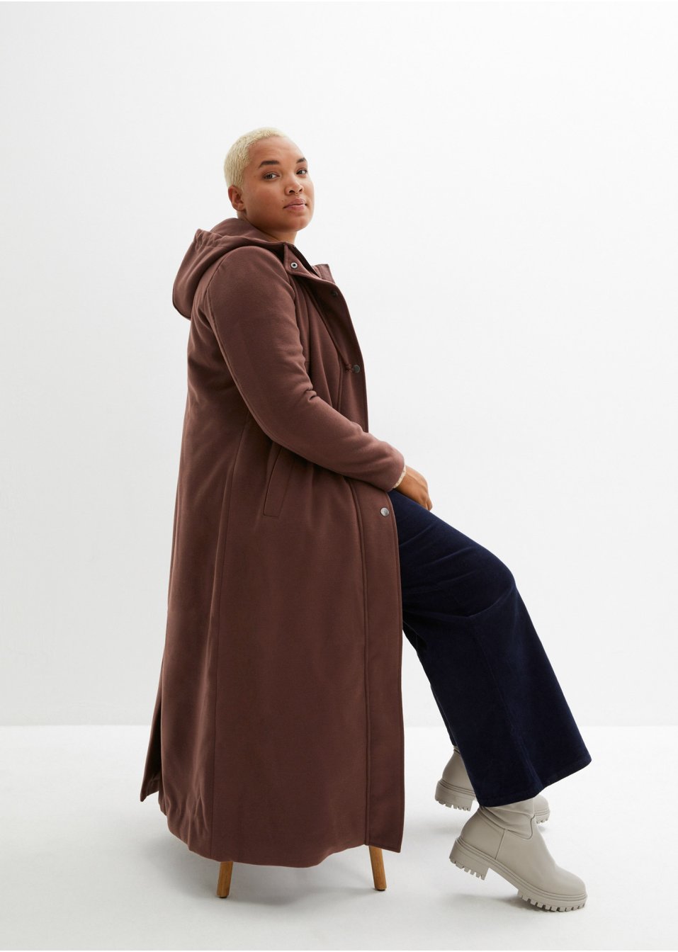 Manteau en imitation laine, coupe longue