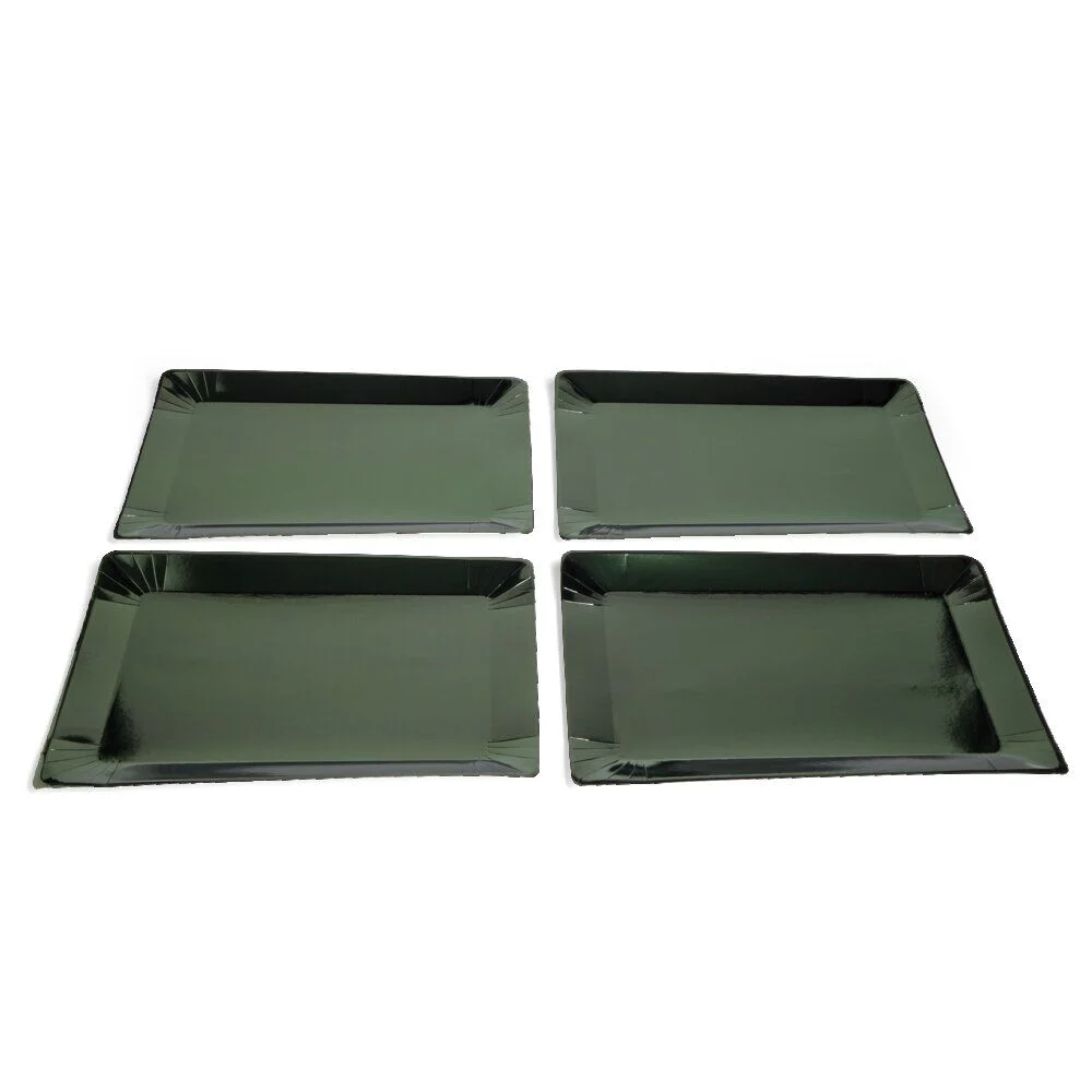Plateau de présentation rectangulaire x4 en carton vert sapin 28x38cm