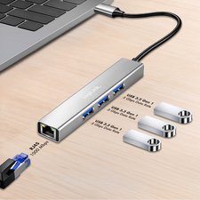 Hub USB 3.2 Gen1, 4 ports, boîtier aluminium, gris